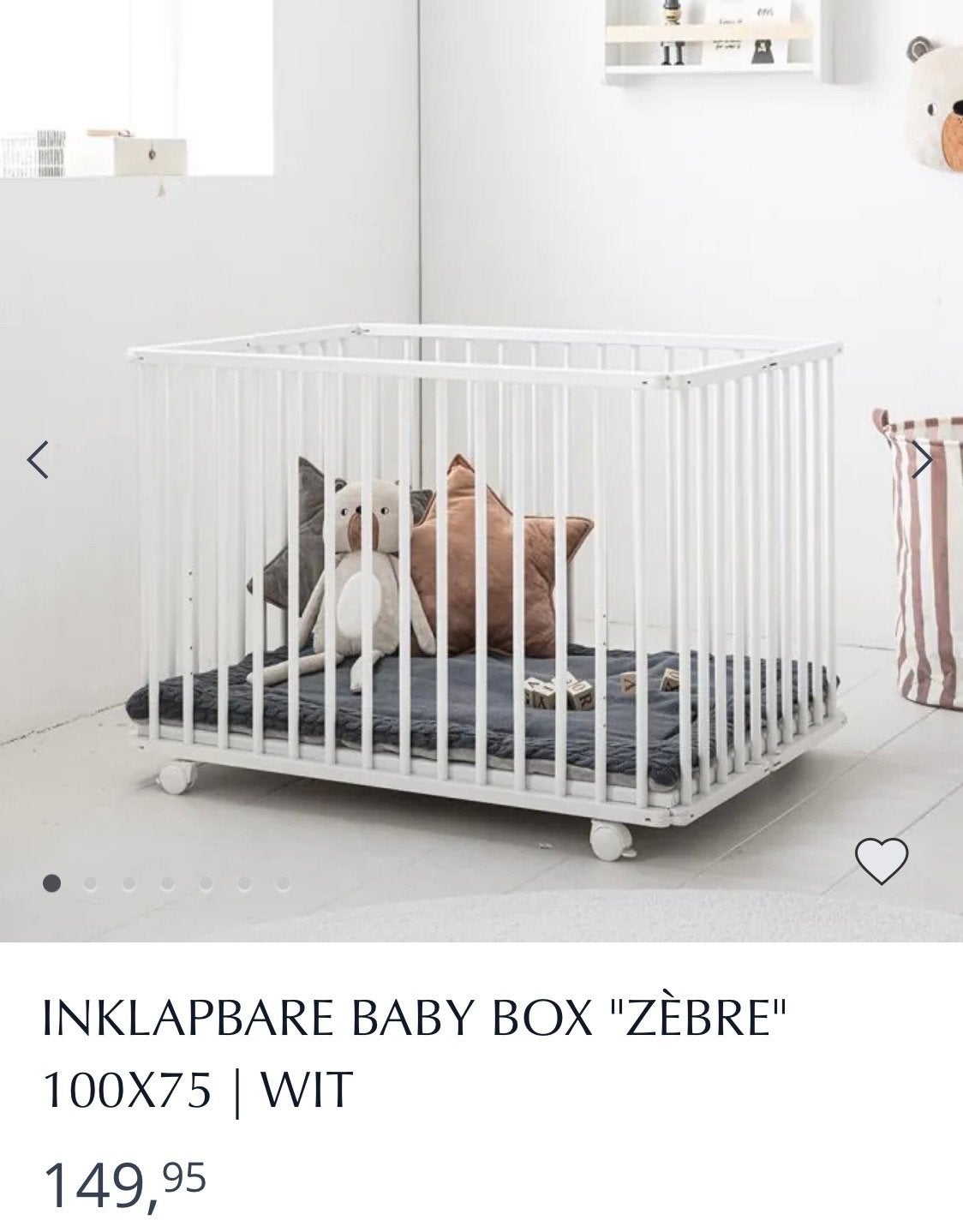 Inklapbare baby box Petite Amelie Wit 100x75, Kinderen en Baby's, Boxen, Ophalen of Verzenden, Zo goed als nieuw, Rechthoekig