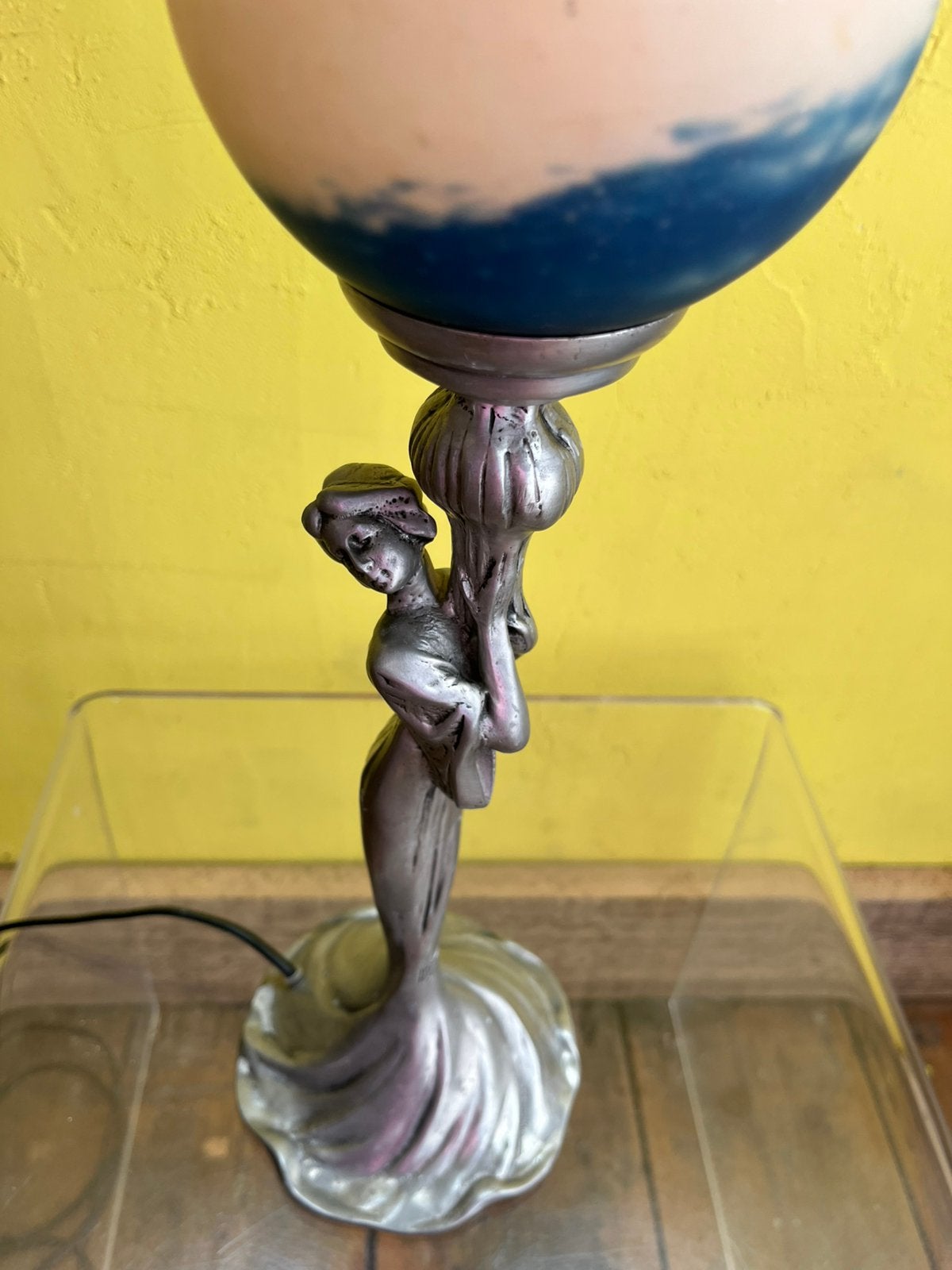 Prachtige tinnen jugendstil tafellamp., Ophalen of Verzenden