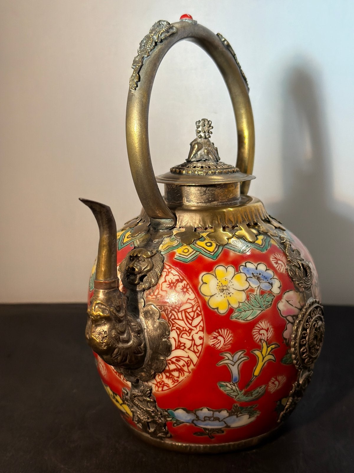 Handgemaakte Chinese theepot met emaille en metaal, Ophalen of Verzenden