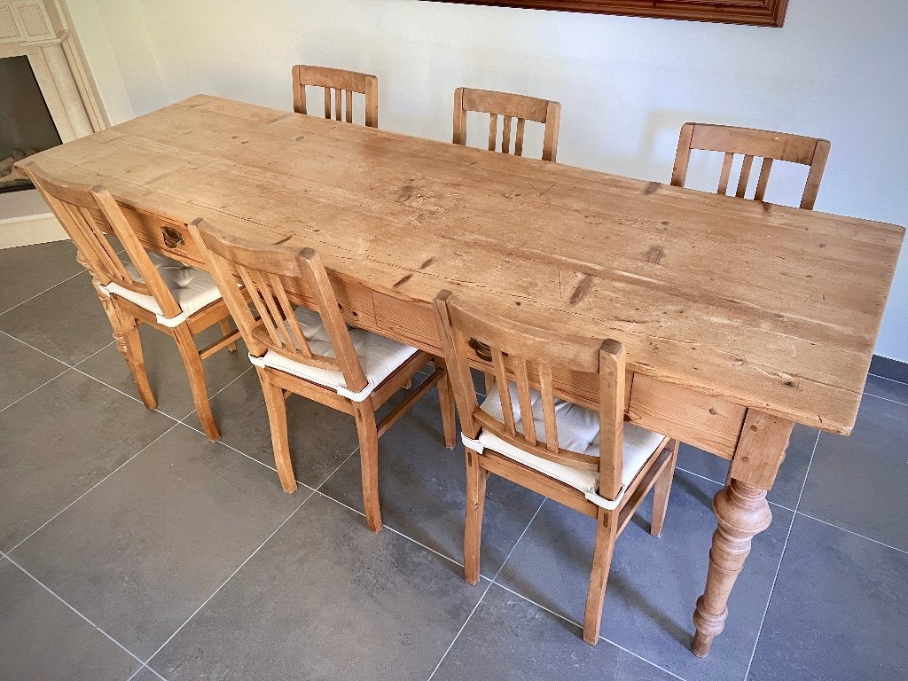vintage grenen eettafel met zes stoelen (m2456568748) — Tafels ...