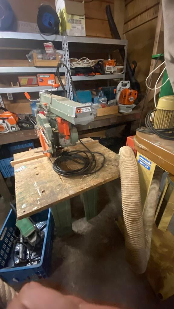 DeWalt Radial Arm Zaag 1370 met Scheppach HA-26 afzuiger, Ophalen, Gebruikt, 70 mm of meer, Afkortzaag
