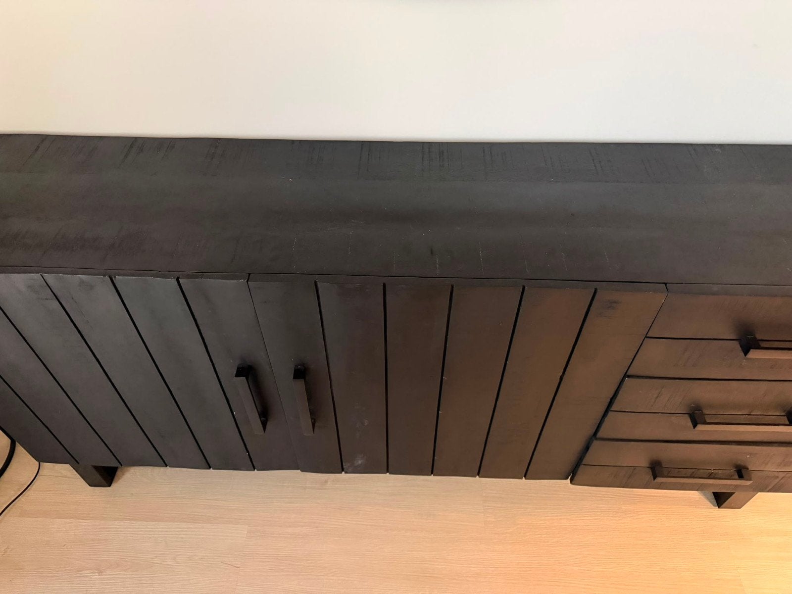 LABEL51 Santos Dressoir &TV kast, Zwart Mangohout - 178 cm b, Ophalen, Met deur(en), Modern, Industrieel, 150 tot 200 cm