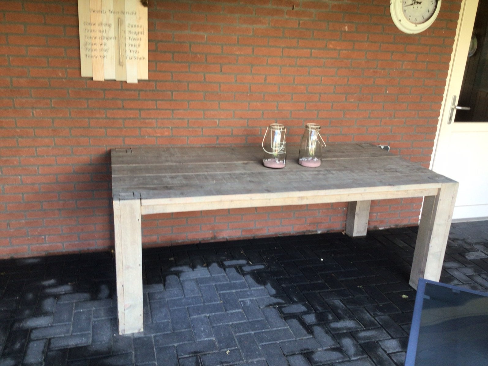Te koop,mooie stijgerhouten  tafel., Ophalen, Gebruikt, Hout
