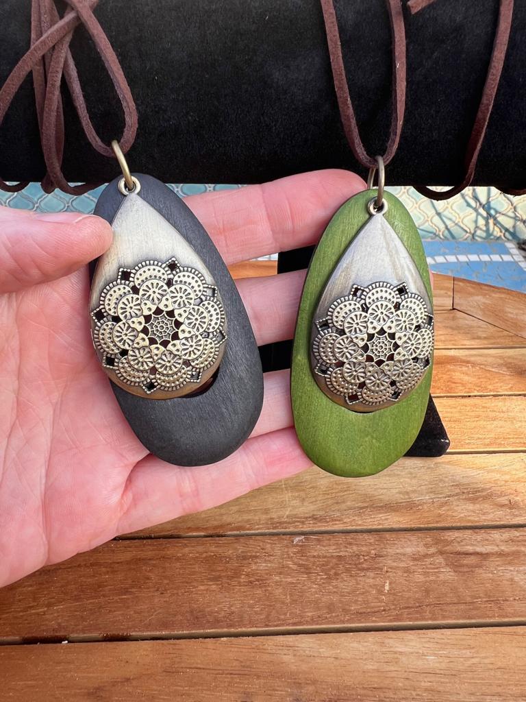 Oosterse boho ibiza mandala ketting metaal en hout, Verburgt Vintage, Overige kleuren, Nieuw, Ophalen of Verzenden