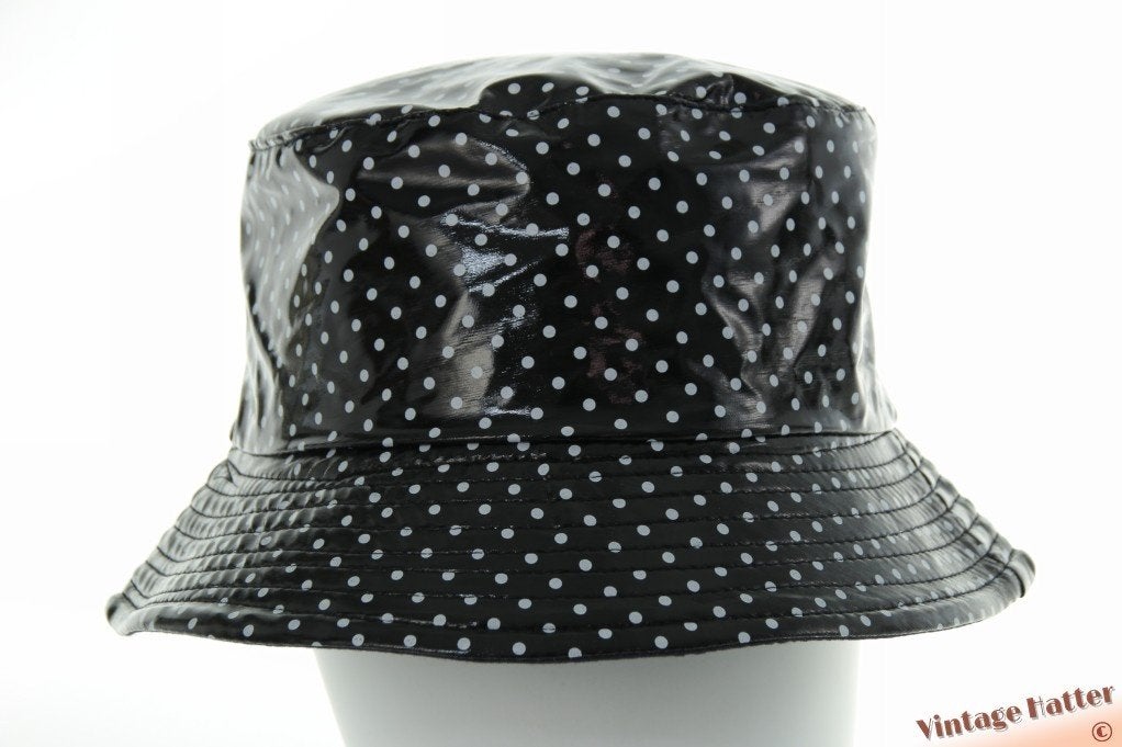 Regenhoed buckethat zwart PVC met witte stippen 57-58 nieuw, Ophalen of Verzenden, Nieuw, 56 of 57 cm (M, 7 of 7⅛ inch), Hoed