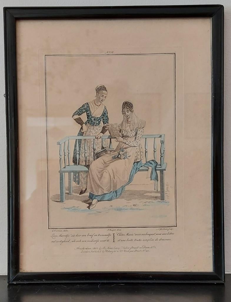 Antiek prent Evert Maaskamp klederdracht Lieve Marretje 1807, Ophalen of Verzenden, Mode, 1800 - 1899