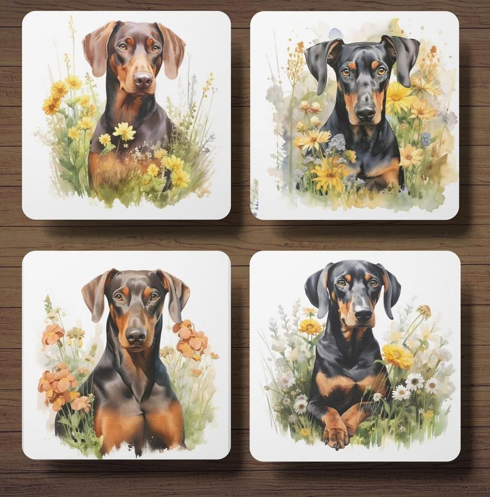 Dobermann Aquarel onderzetters met houder, Ophalen of Verzenden, Nieuw