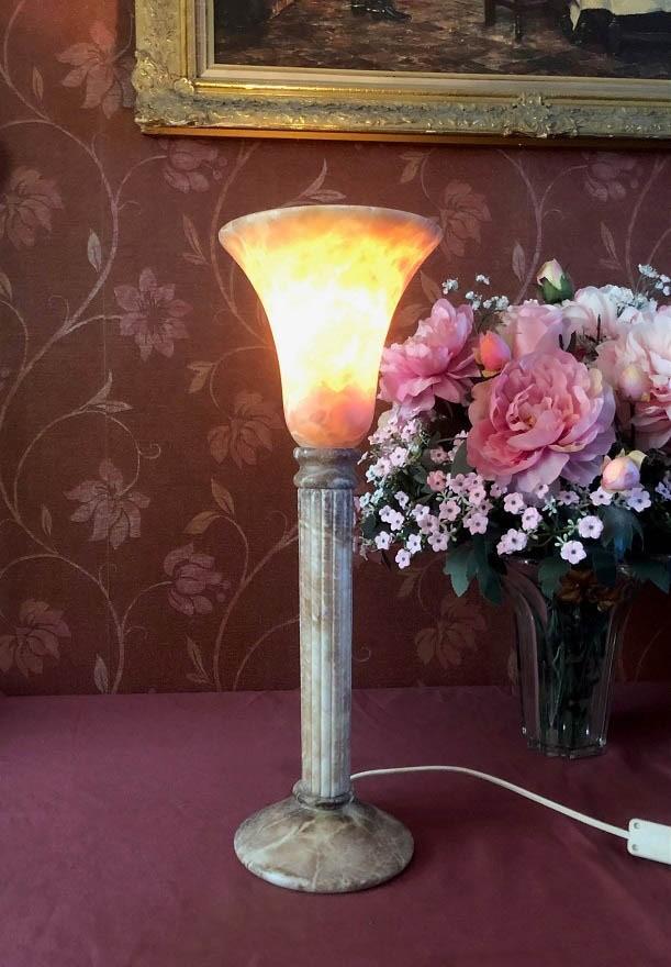 Vintage grote tafellamp art deco - marmer steen beker vorm, Ophalen of Verzenden