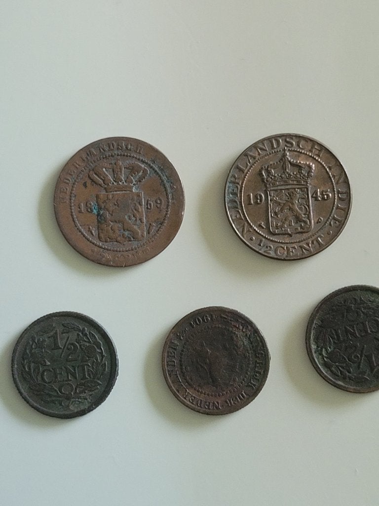 Holland 1cents 1945, 1859. Coin ½cent 1909, 1914, 1901, Ophalen of Verzenden, Koning Willem I, Setje