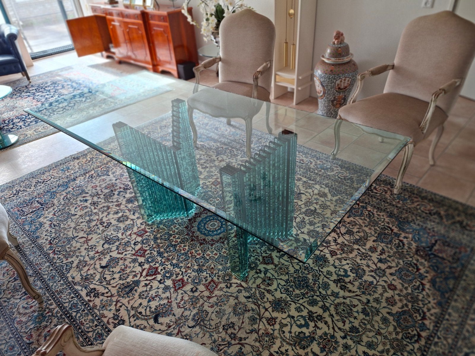Glazen eetkamertafel van Gallotti & Radice Italiaans design, Huis en Inrichting, Ophalen, Gebruikt, Italiaans design, Modern, Luxe