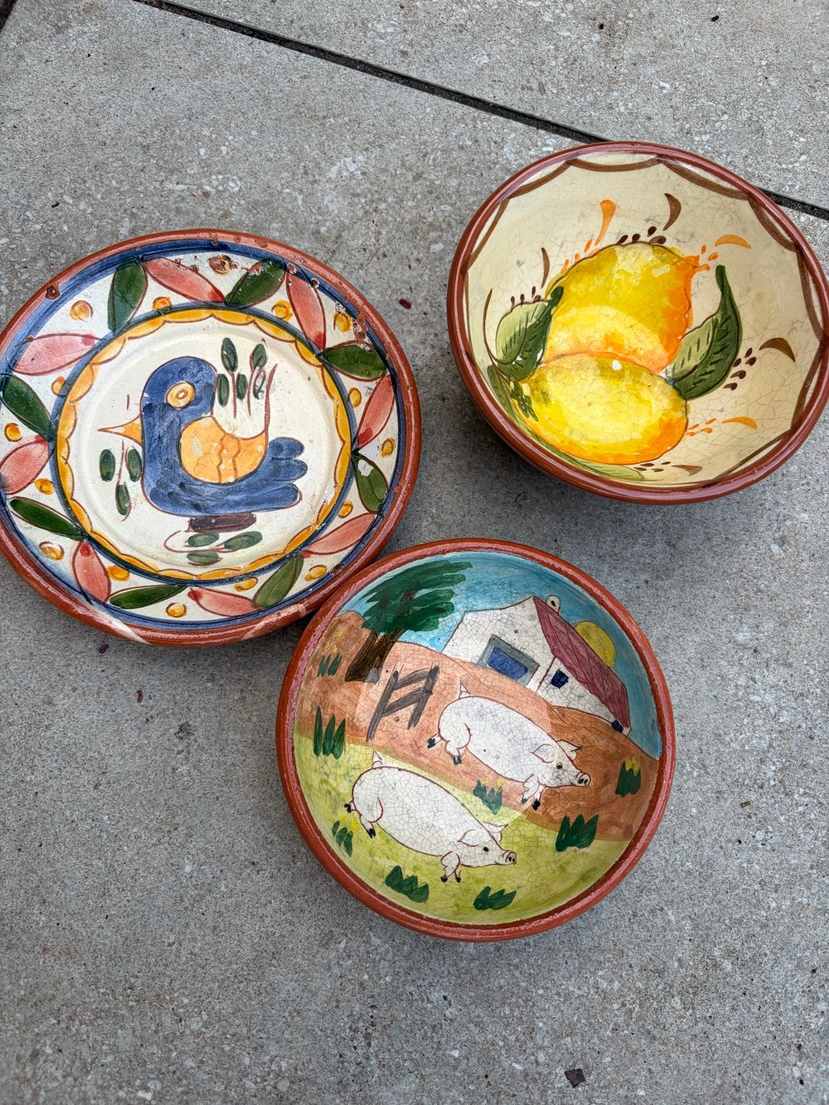 Handgeschilderd Portugees servies - 3 stuks, Ophalen, Gebruikt, Overige merken, Vintage