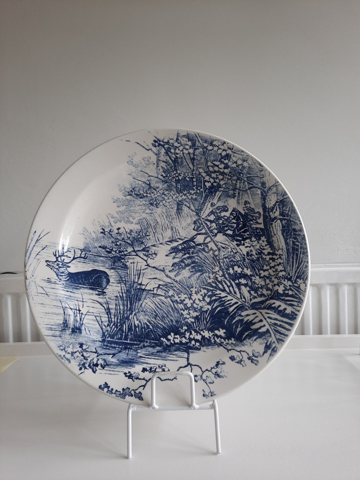 Prachtig blauw/wit Wandbord Jagersmotief, Antiek en Kunst, Ophalen