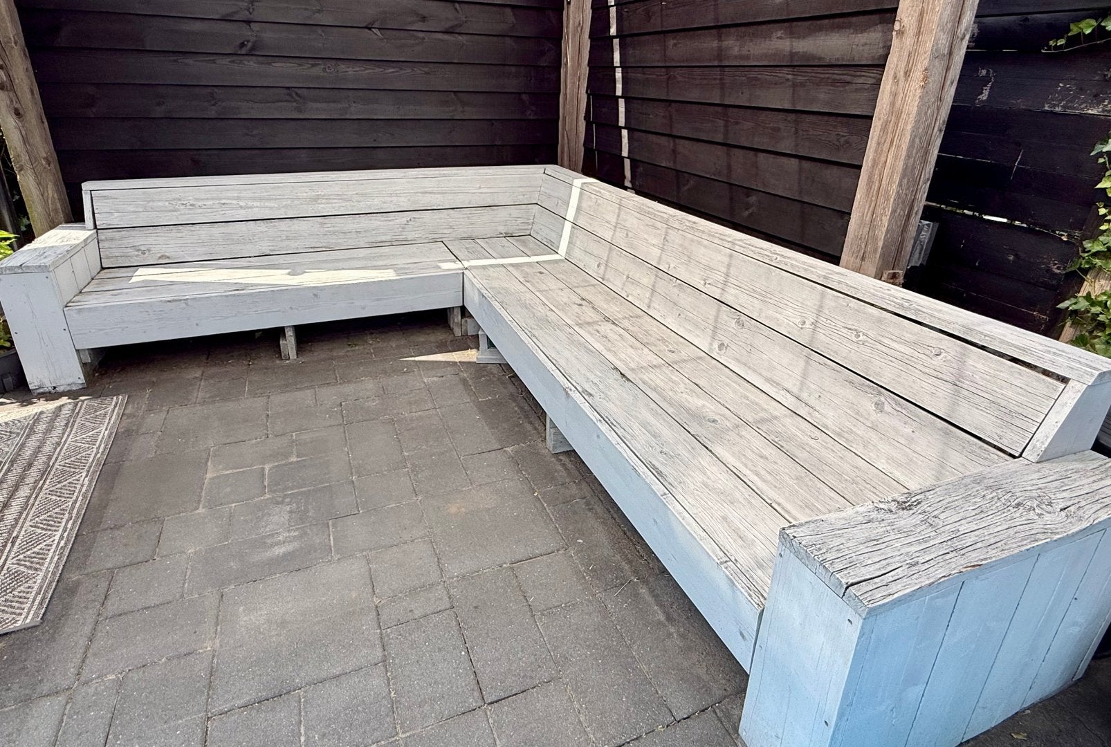 Steigerhouten bank 350x300 GRATIS AF TE HALEN, Tuin en Terras, Ophalen, Gebruikt, Hout