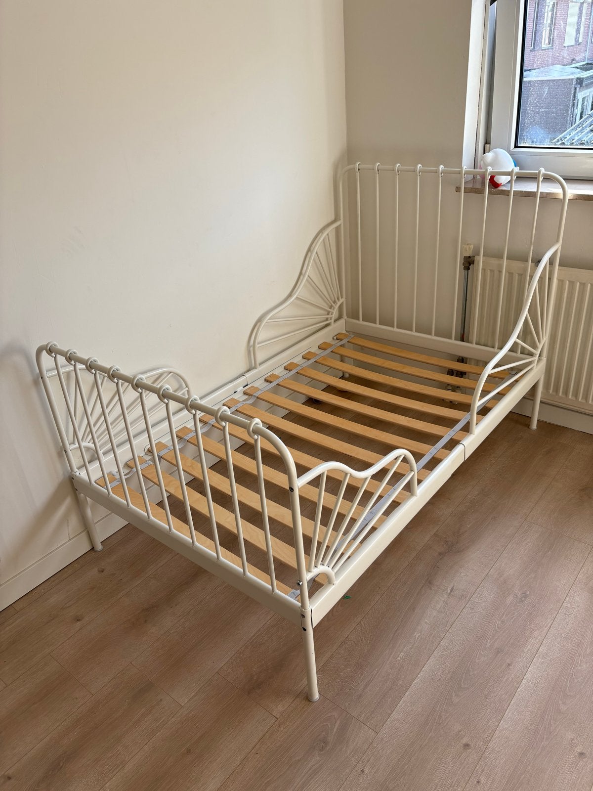 IKEA Wit metalen meegroeibed met lattenbodem, Ophalen, Eenpersoons, Wit, 80 cm