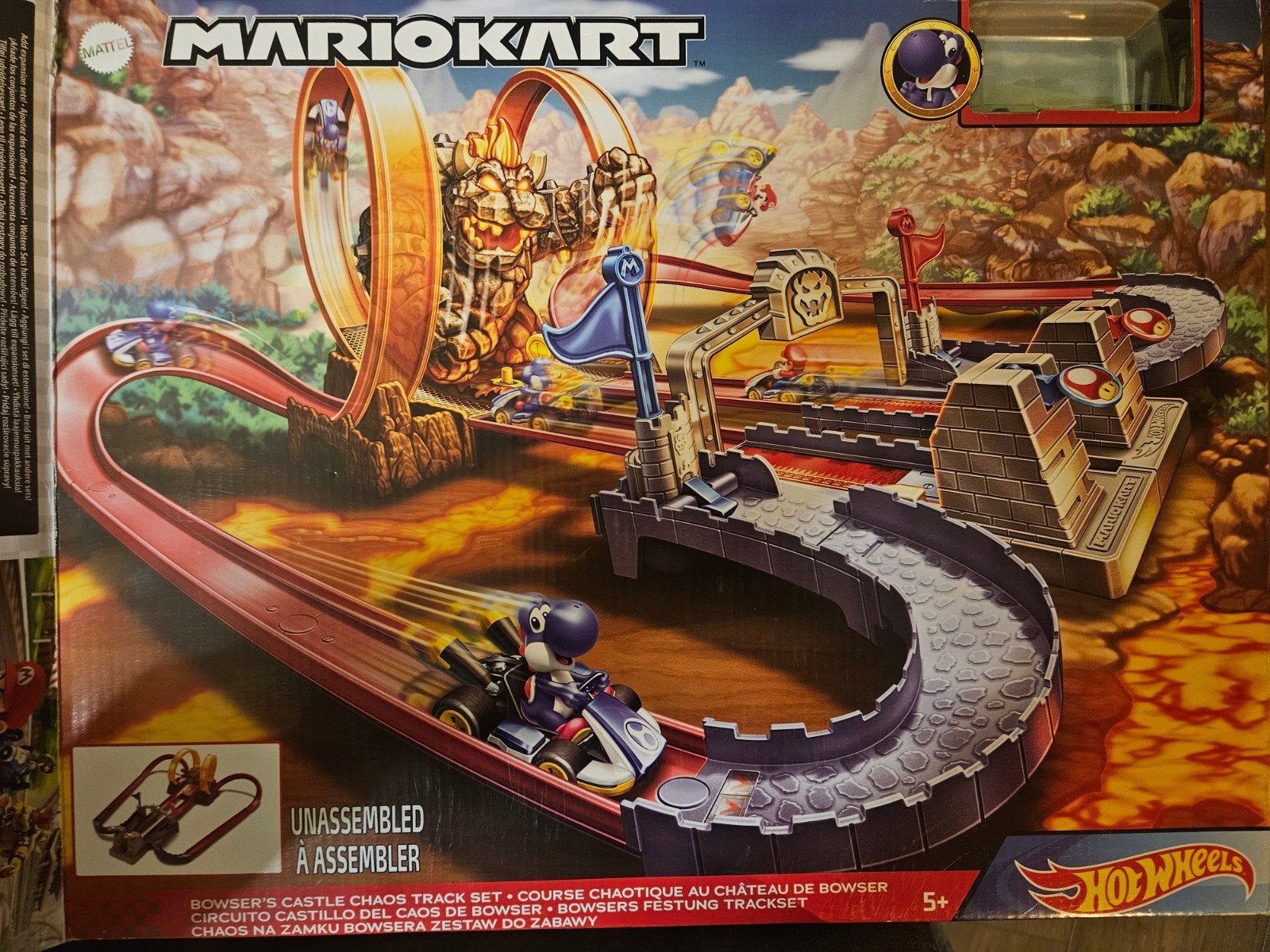 Hot Wheels Mario Kart Bowser's Castle Racebaan Set, Ophalen, Hot Wheels, Handmatig, Met looping