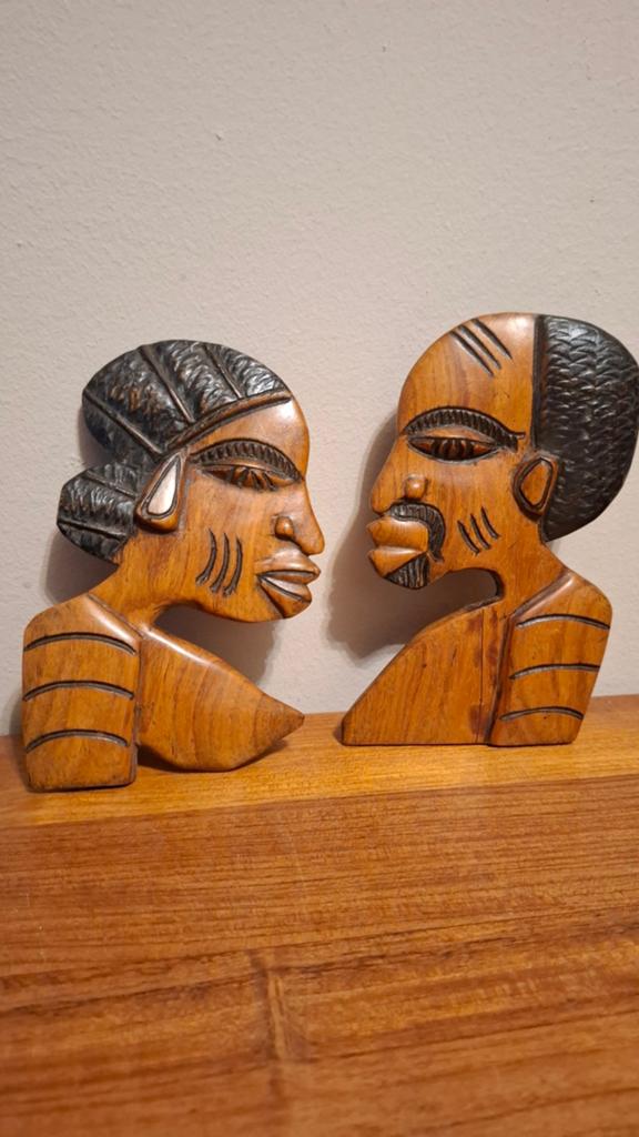 Teak Houten  Afrikaanse Beeldjes - Man en Vrouw, Antiek en Kunst, Kunst | Beelden en Houtsnijwerken, Groep mensen, Minder dan 20 cm