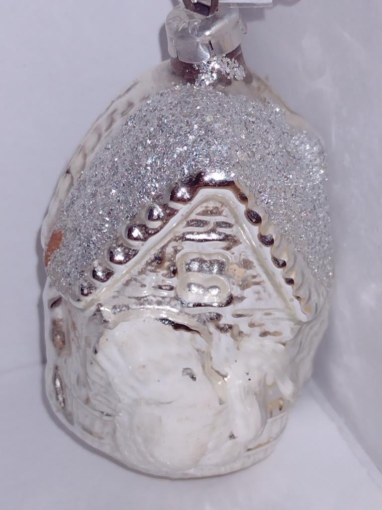 oude zilveren kerstbal huisje H 6,5 cm, Ophalen, Gebruikt