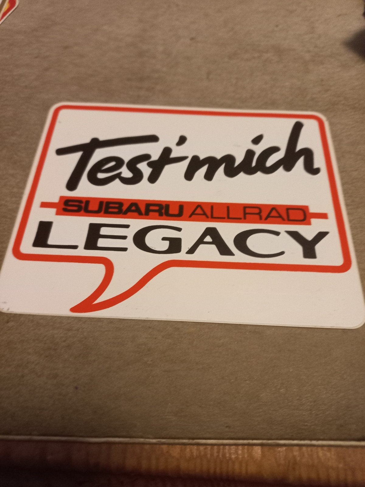 Subaru Allrad Legacy 'Test mich' Sticker, Ophalen of Verzenden