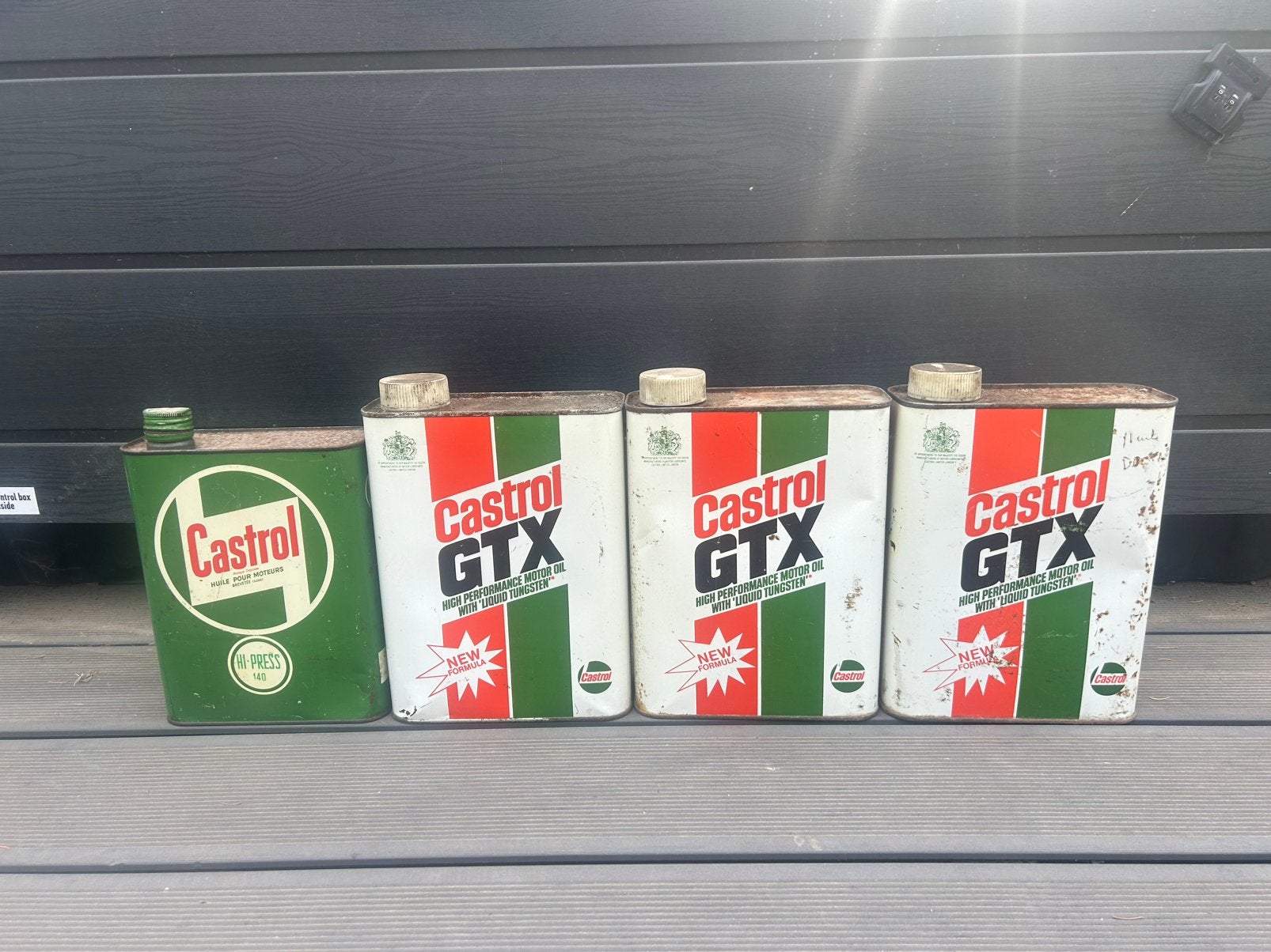 Lot van 4 olieblik olie blik castrol oil mancave garage oud, Verzamelen, Blikken, Ophalen of Verzenden, Gebruikt, Overige