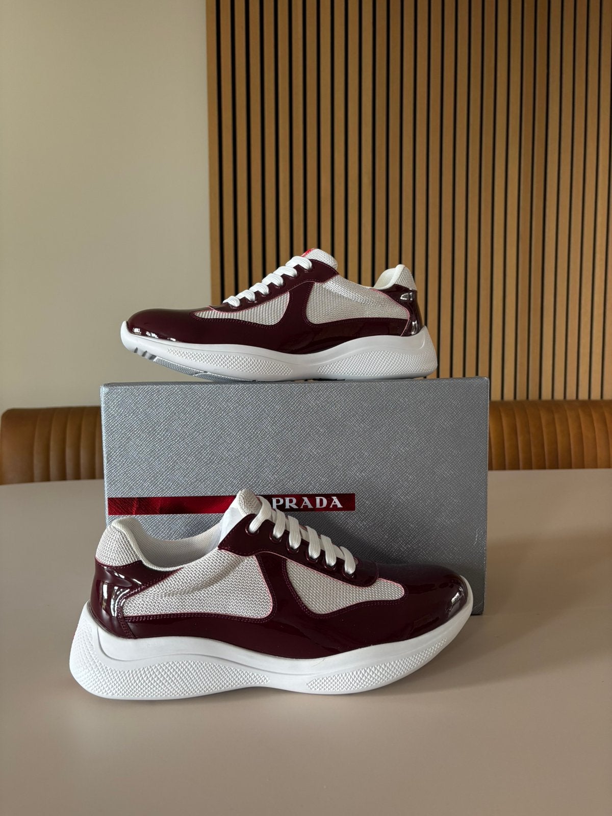 Prada cups maat 43 bordeauxrood, Overige kleuren, Nieuw, Ophalen of Verzenden, Sneakers of Gympen