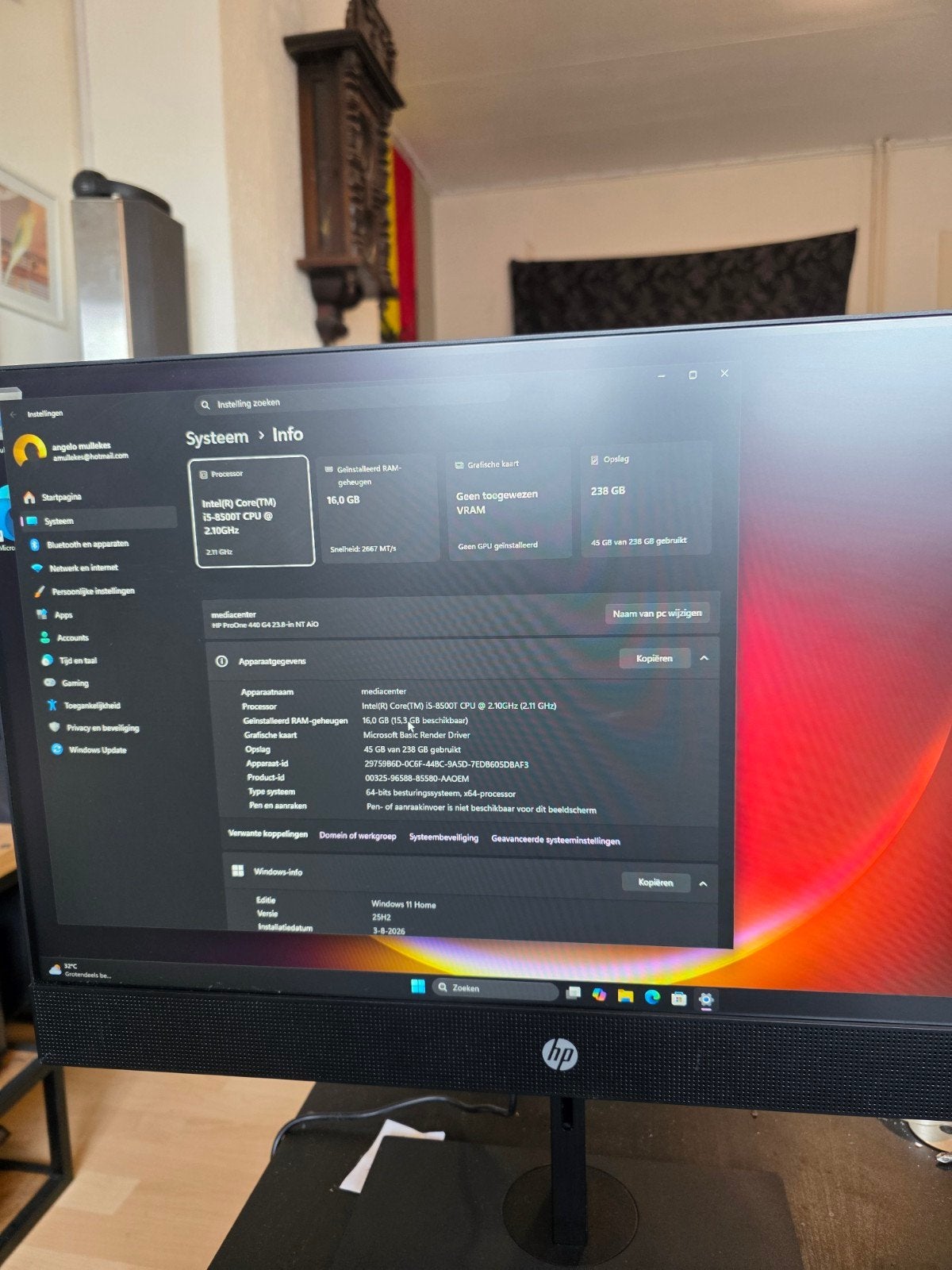 HP All-in-One PC - Intel Core i5, 16GB RAM, 256GB SSD, Computers en Software, Desktop Pc's, Zo goed als nieuw, SSD, Ophalen