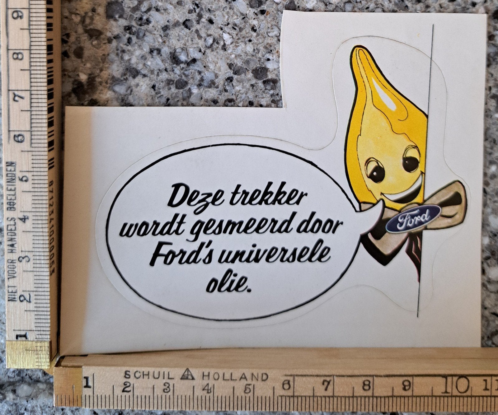 Vintage sticker strip cartoon Olie Ford logo merk, Ophalen of Verzenden, Zo goed als nieuw, Auto of Motor