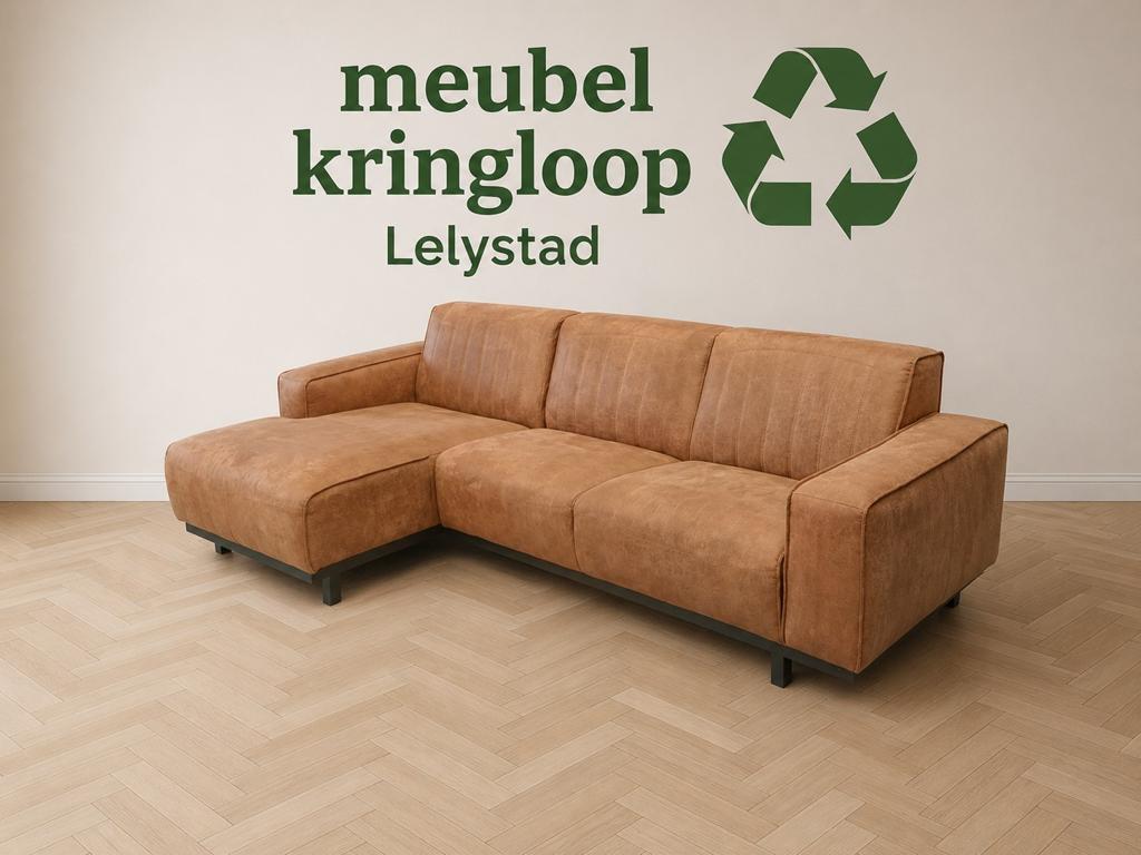 Cognac hoekbank industrieel 280x150cm nu €350,-, ., Hoekbank, Ophalen of Verzenden, Zo goed als nieuw