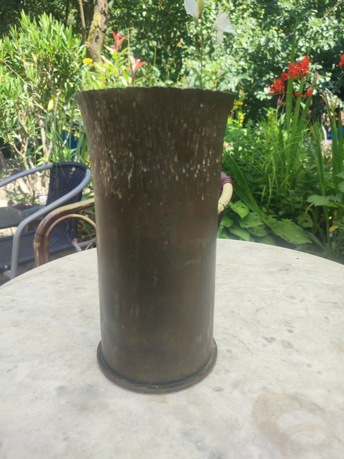 Trench Art bloemenvaas 105 mm huls, Ophalen of Verzenden, Duitsland, Hulzen of Bodemvondsten
