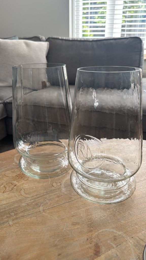 Glazen Riviera Maison windlichten set van 2, Ophalen, Windlicht, Gebruikt, Meerkleurig