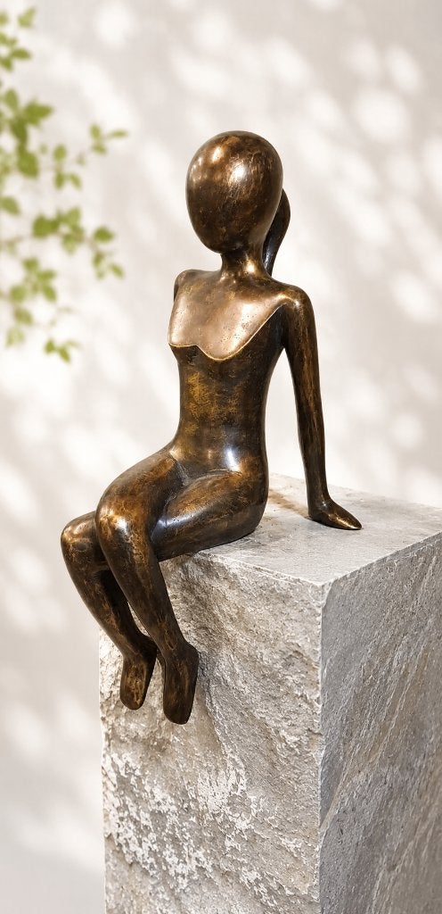RANDZITTER / DAME / VROUW / bronzen tuinbeeld