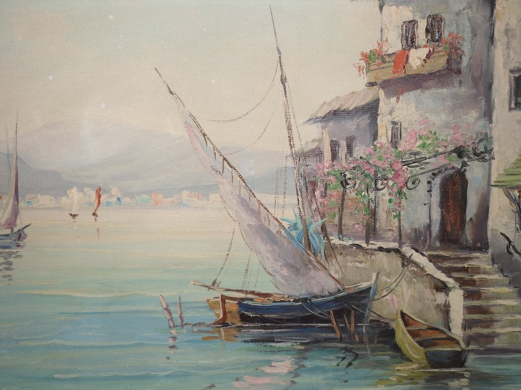 Mooie schilderij met signatuur 60x80cm, Doek, Ophalen of Verzenden, Origineel werk, Maritiem / water