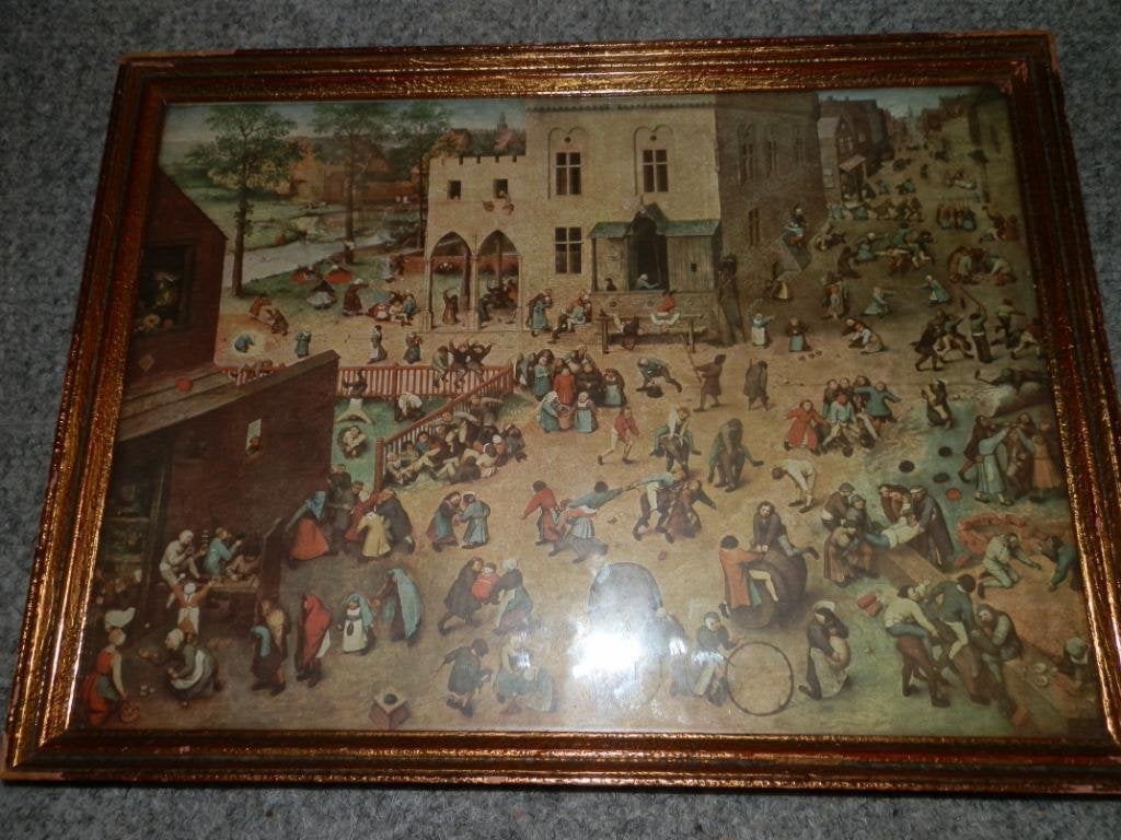 Schilderij van Pieter Bruegel kinderspiele antiek, Ophalen of Verzenden