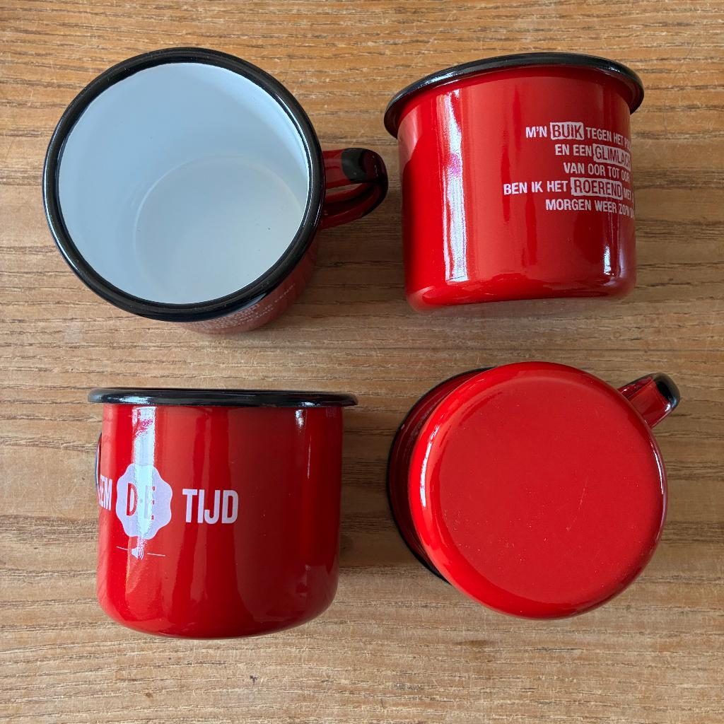 Douwe Egberts emaille mok beker - Neem D.E. Tijd - zgan, Ophalen of Verzenden