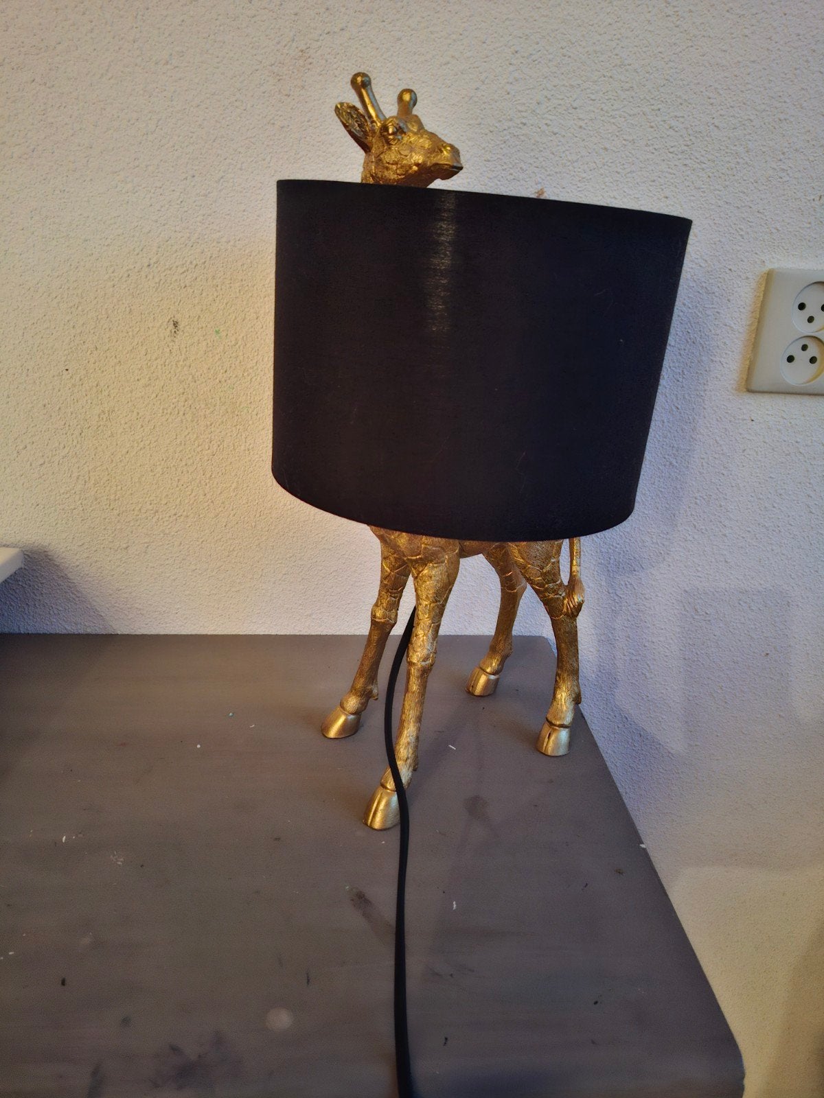 Leuke Giraffen Lamp - Unieke Tafellamp met Zwarte Kap, Gebruikt, Goud, Ophalen, Figuurlamp