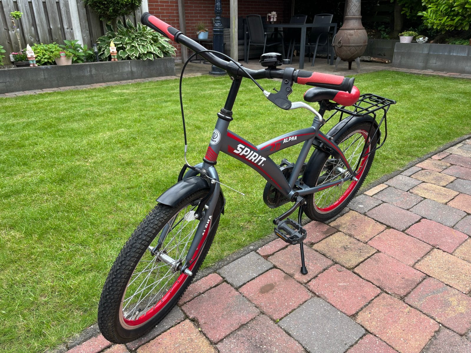 Spirit Alpha 20 inch kinderfiets - Grijs/Rood, Ophalen, Gebruikt, Terugtraprem, 20 inch of meer