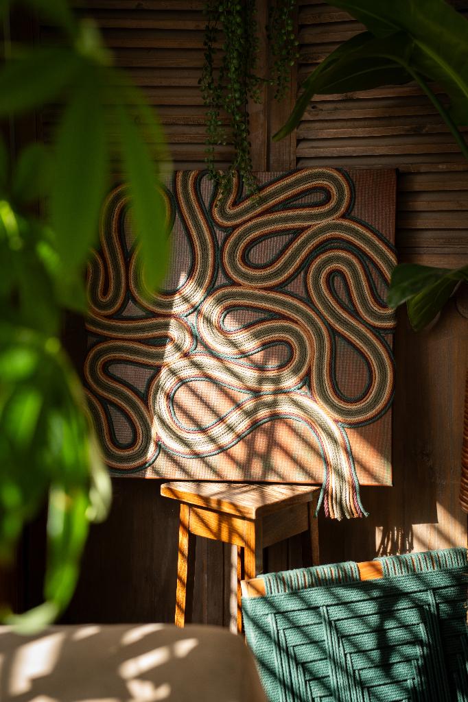 Handgemaakt touw wandkunst werk - Japandi/Retro/Modern, Boho, Meerkleurig, Nieuw, Ophalen of Verzenden