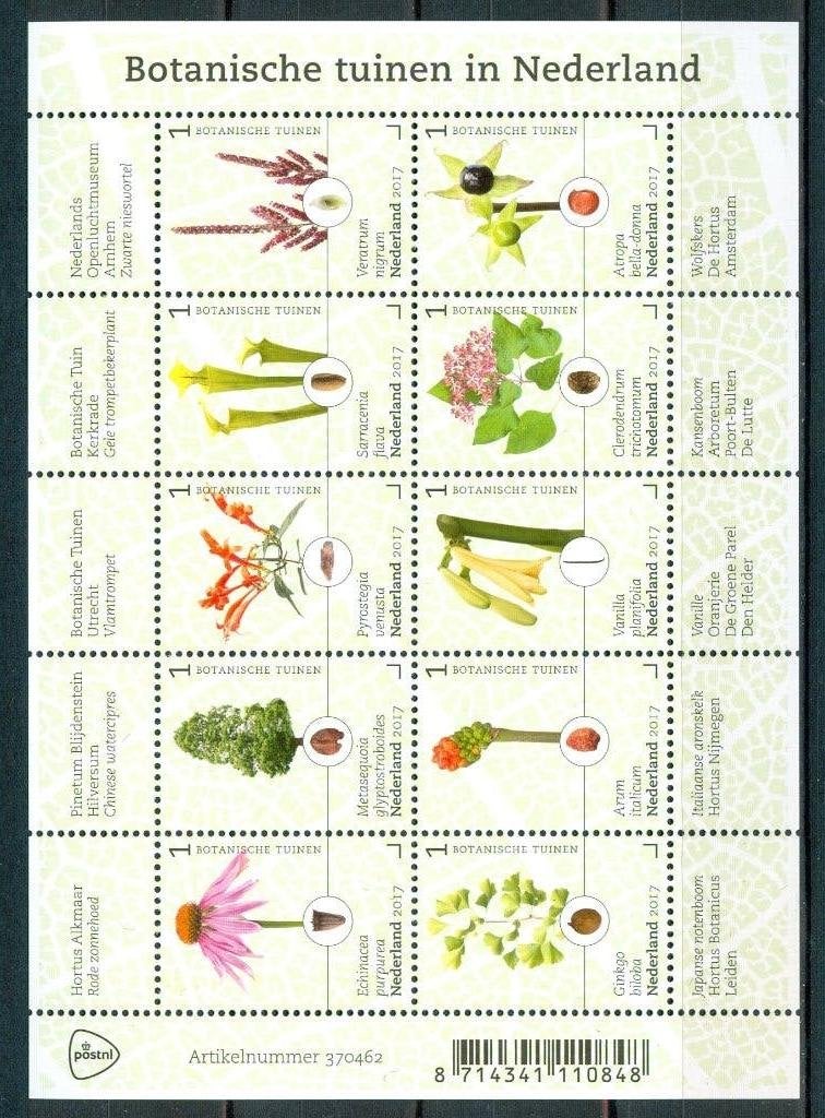 Ned. NVPH V3525-3534 Botanische tuinen in Nederland 2017, Ophalen of Verzenden, Na 1940, Postfris