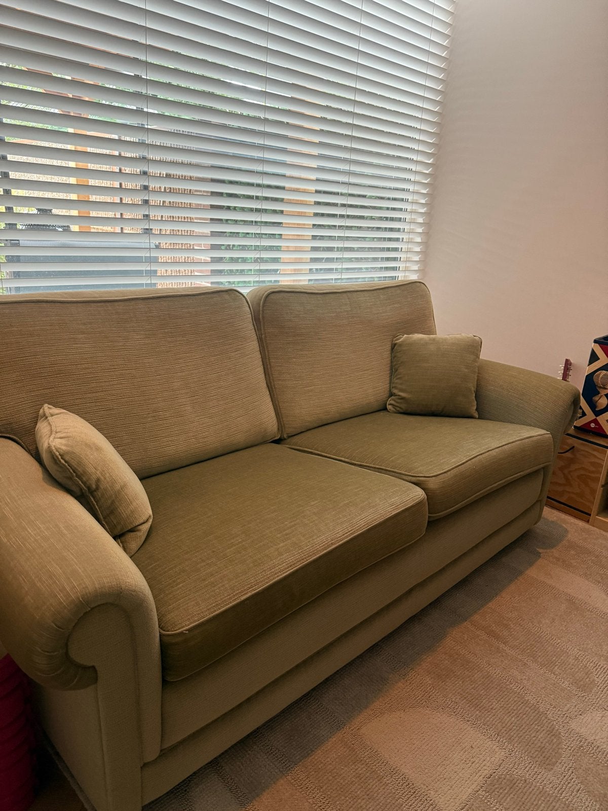 Retro 2,5-zits bank in olijfgroen - Vintage look, Ophalen, Gebruikt, Minder dan 75 cm, 150 tot 200 cm