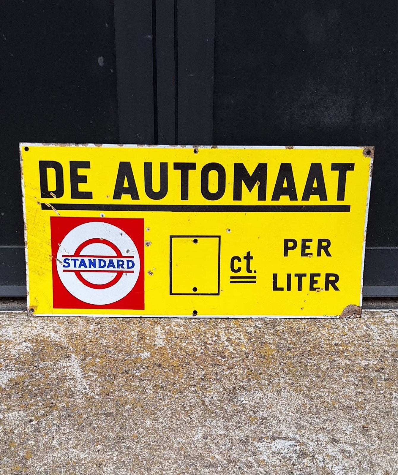 Antiek Standard Oil emaille reclamebord, 30'r jaren, Langcat, Ophalen of Verzenden