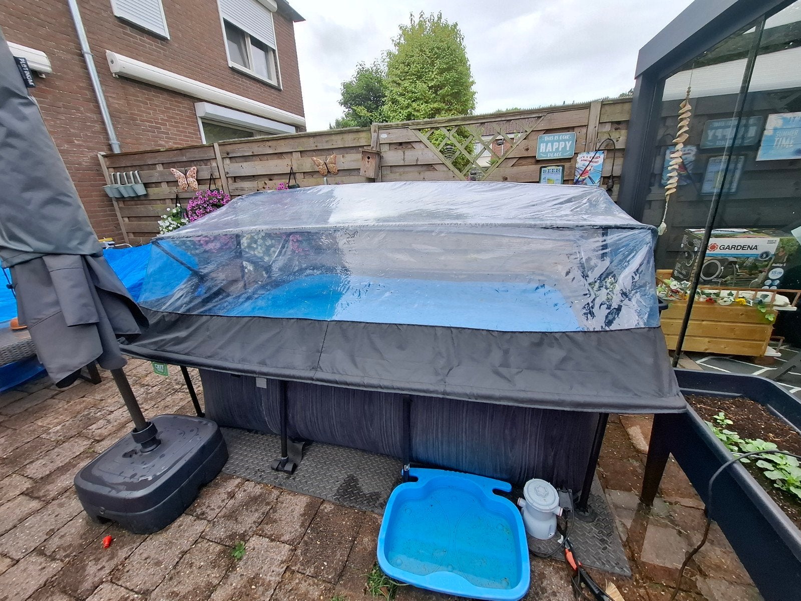 Zwembad met pomp overkapping 150x220 - ivm verhuizing, Tuin en Terras, Ophalen, Rechthoekig, Opzetzwembad, Minder dan 80 cm