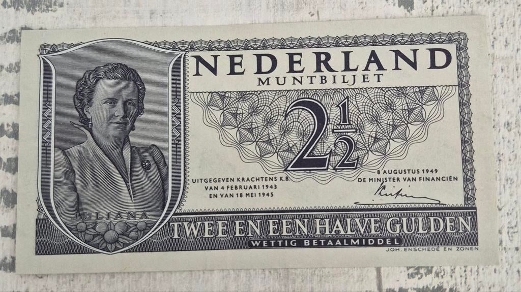 Nederland 2½ Gulden Muntbiljet Juliana 1949 UNC, Postzegels en Munten, Bankbiljetten | Nederland, Ophalen of Verzenden, 2½ gulden
