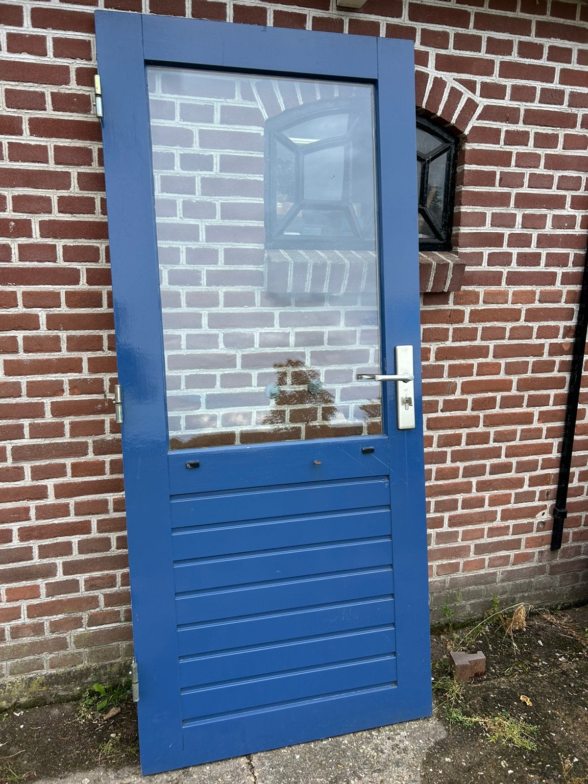 Hardhouten achterdeur 87,5x201,5cm., Ophalen, 80 tot 100 cm, 200 tot 215 cm, Glas