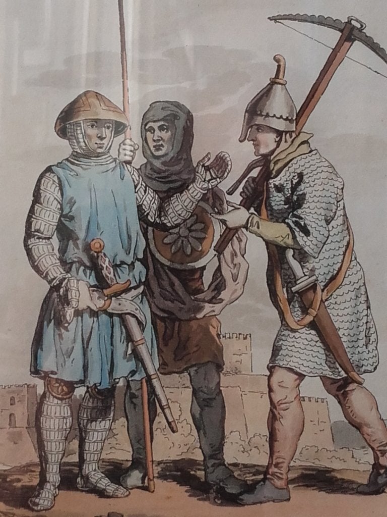 Antieke ingelijste historische militaria ets uit Engeland., 1800 - 1899, Met tekst, Militair, Ophalen of Verzenden