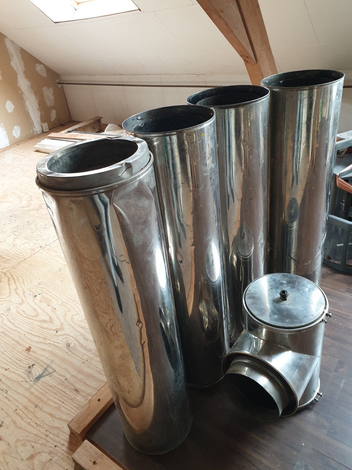 schoorsteenbuis, Ophalen, Gebruikt, Hout, Houtkachel