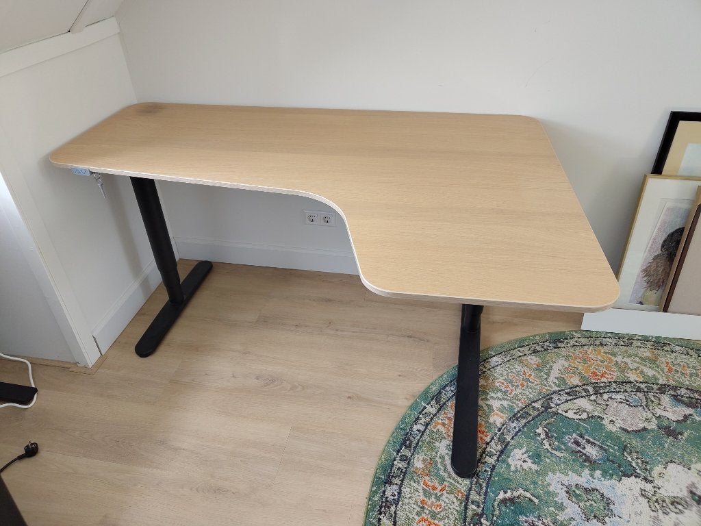 Elektrisch zit/sta hoekbureau IKEA Bekant eiken hout 160x110, Ophalen, Zwart, 160 cm, Hout