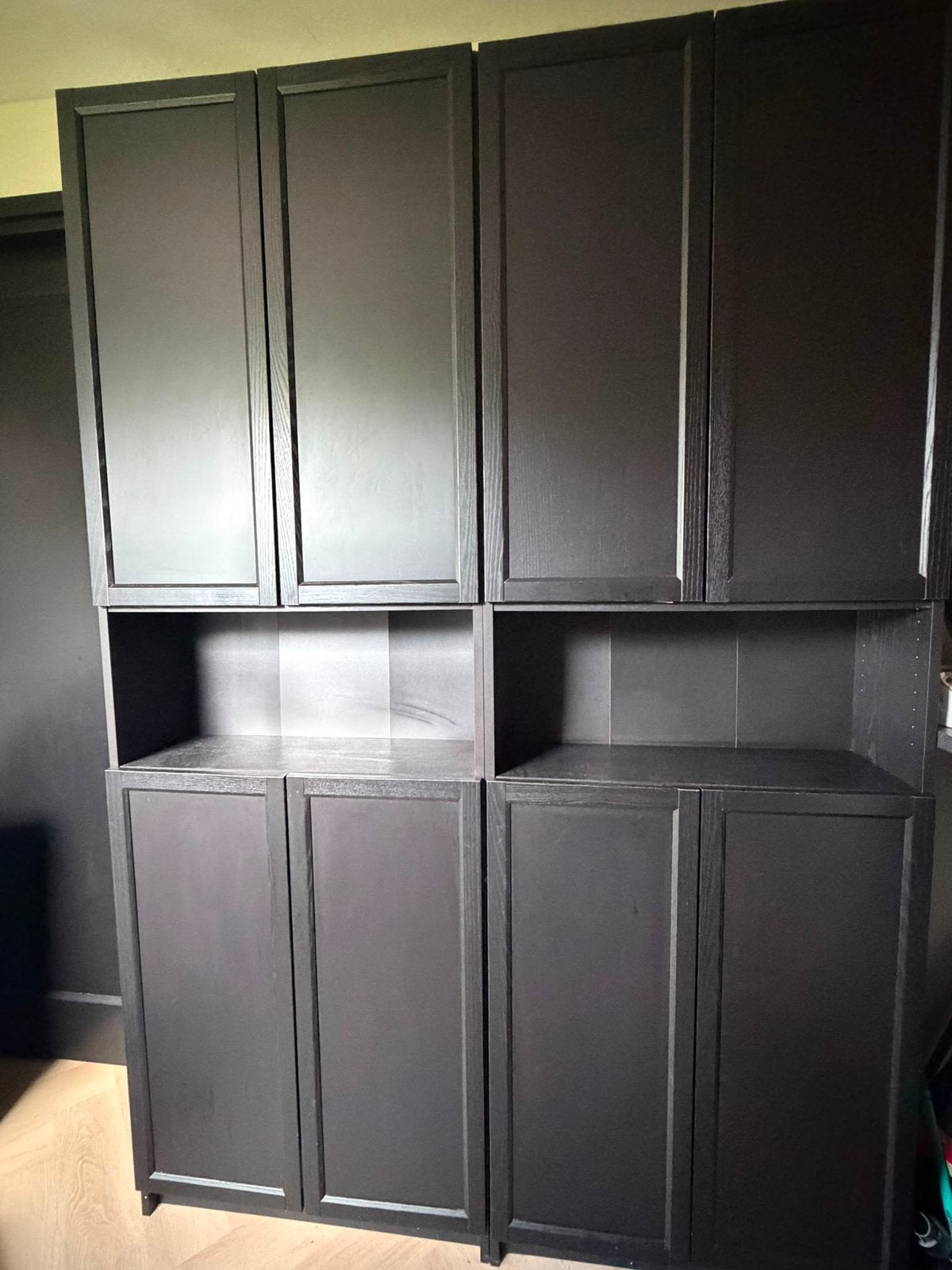 2x IKEA Oxberg / billy 160cm Zwart, met deuren en planken, Ophalen of Verzenden, Zo goed als nieuw, 25 tot 50 cm, 150 tot 200 cm