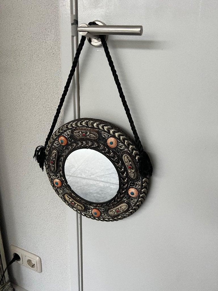 Marokkaanse vintage spiegel rond oosters arabisch handwerk, Rond, Ophalen of Verzenden, Schipluidenlaan 20 5035KJ Tilburg, Minder dan 100 cm