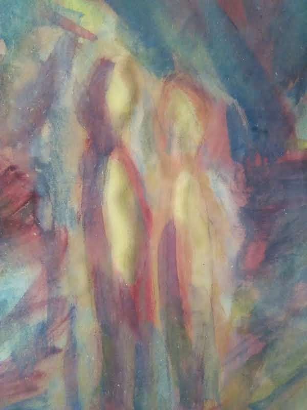 Aquarel met figuren begin midden 20e eeuw Expressionisme, Ophalen of Verzenden