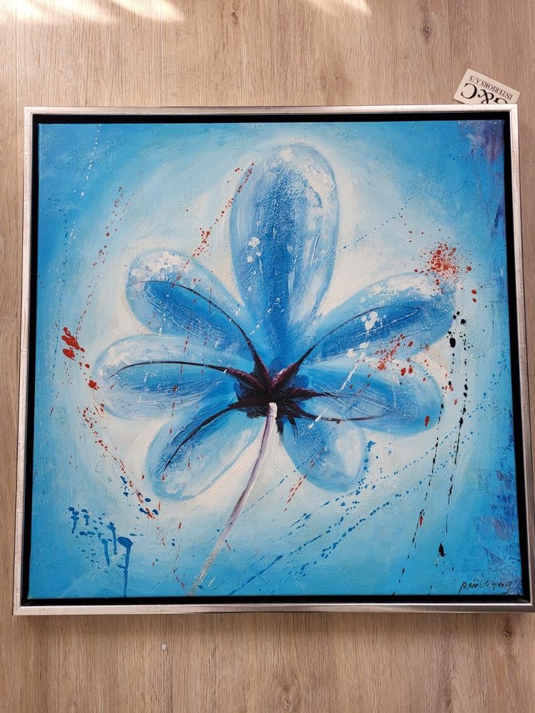 Schilderij met blauwe bloem, gesigneerd, Antiek en Kunst, Ophalen