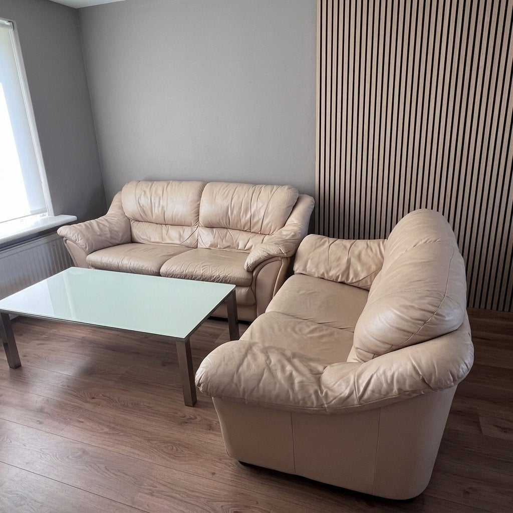 Robuuste leren bank + tafel & tv-meubel | Complete set, Ophalen, Gebruikt, 150 tot 200 cm, Rechte bank